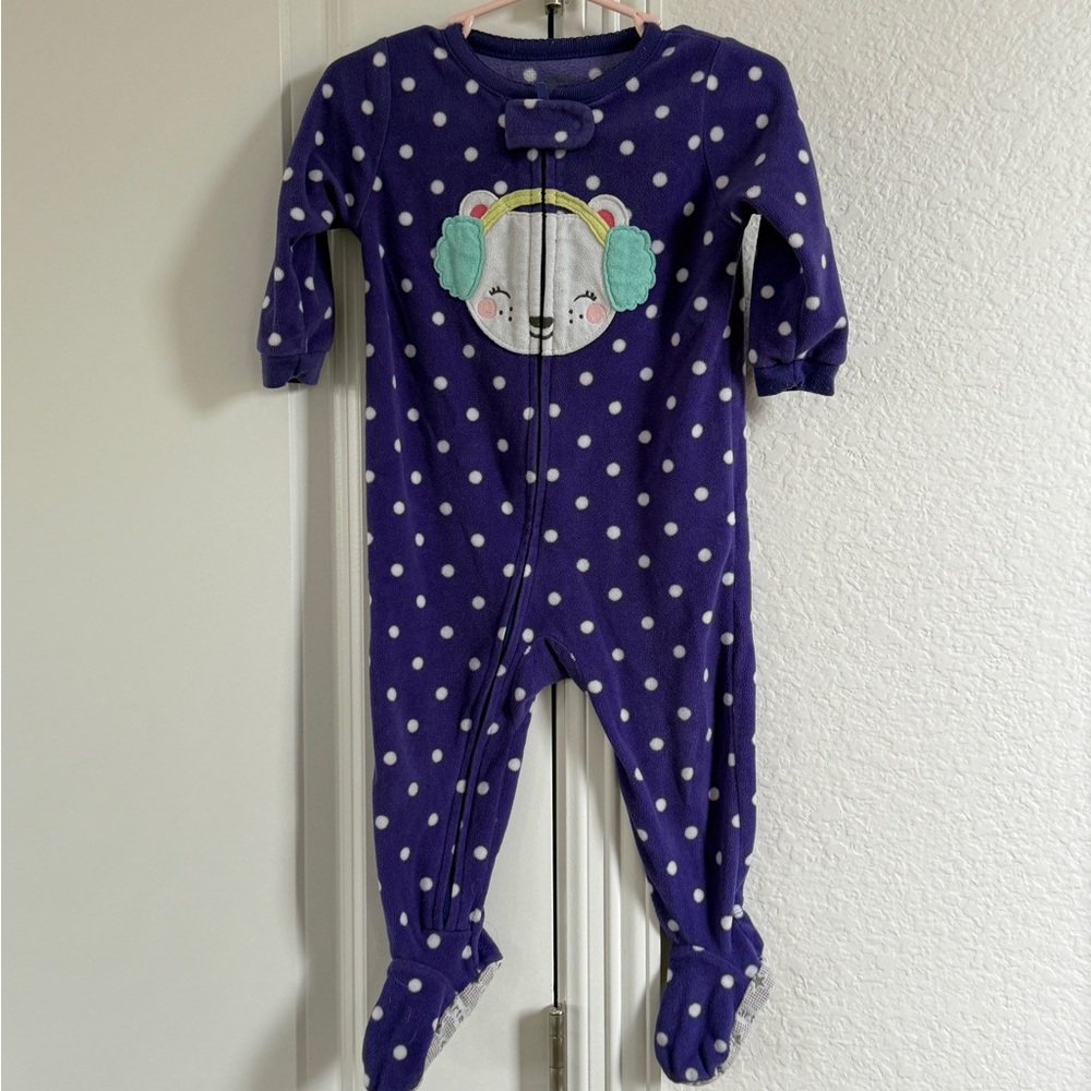 Carter's Purple and White Dot animal  Fleece Footie